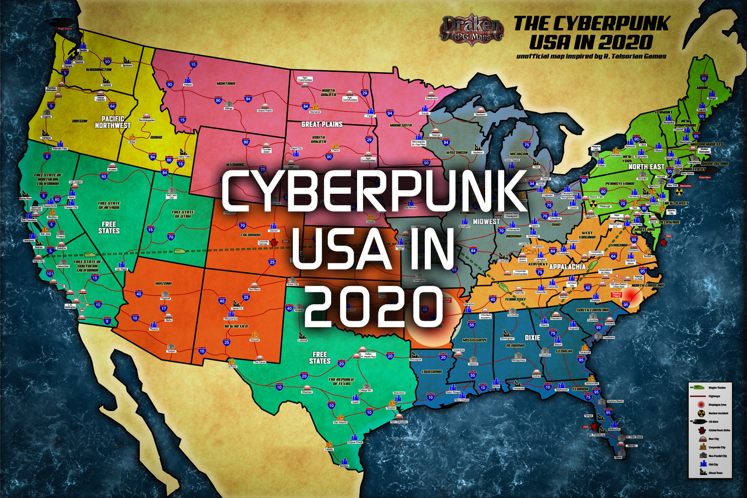 CYBERPUNK 2020 AMERICA MAP